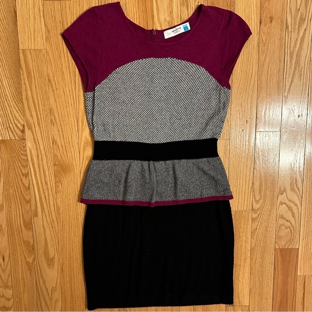 Sparrow Anthropologie Serena Black Fuchsia Peplum Sweater Knit Dress Sz L